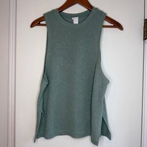 H&M Green Sleeveless Tank Top Ribbed Knit Casual Basic Women's Size M